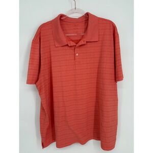 Cool 18 Pro Mens Coral Orange Grid Pattern Performance Short Sleeve Polo Sz XXL
